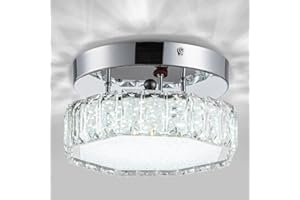 HOMLAITING Crystal Ceiling Light Fixture Mini Chandelier with Crystals Semi Flush Mount Chandelier LED Modern Ceiling Light for Bedroom Hallway Bathroom Entryway Foyer Kitchen