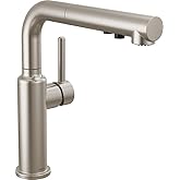 Delta Daneri Brushed Nickel Kitchen Faucet with Pull-Out Sprayer, Modern Single Hole Kitchen Sink Faucet, Single Handle, Stainless 16879-SS-DST
