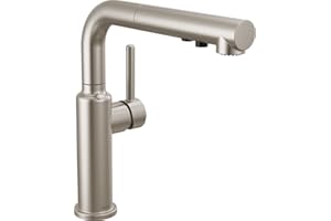 Delta Daneri Brushed Nickel Kitchen Faucet with Pull-Out Sprayer, Modern Single Hole Kitchen Sink Faucet, Single Handle, Stainless 16879-SS-DST