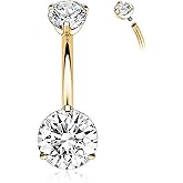GAGABODY G23 Titanium 14G Belly Button Rings Navel Rings Belly Rings 3/8 inch 10mm Belly Piercing Prong Set Belly Button Navel Piercing Ring Double Sparkle CZ Navel Barbell