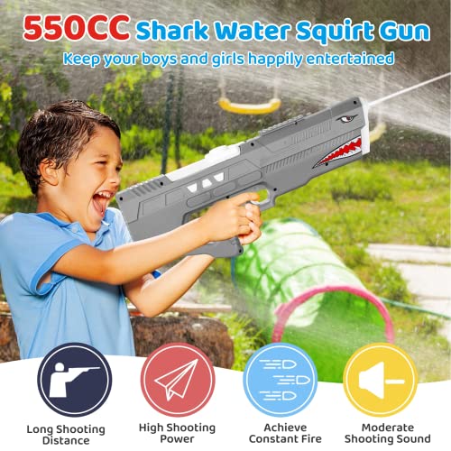 Water Gun for Kids Adults, Squirt Water Blaster Guns, Electric Water Pistol, Swimming Pool Beach Summer Water Fight Toy for Boys Girls, 550CC (Gray)