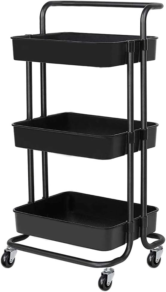 3Tier Rolling Metal Storage Organizer Mobile Utility Cart with Caster