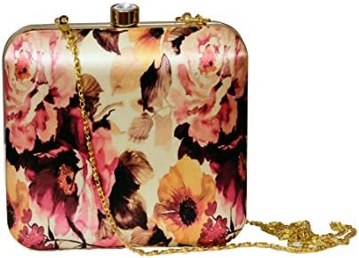 Women's Multicolour Box Clutch with Detachable Sling