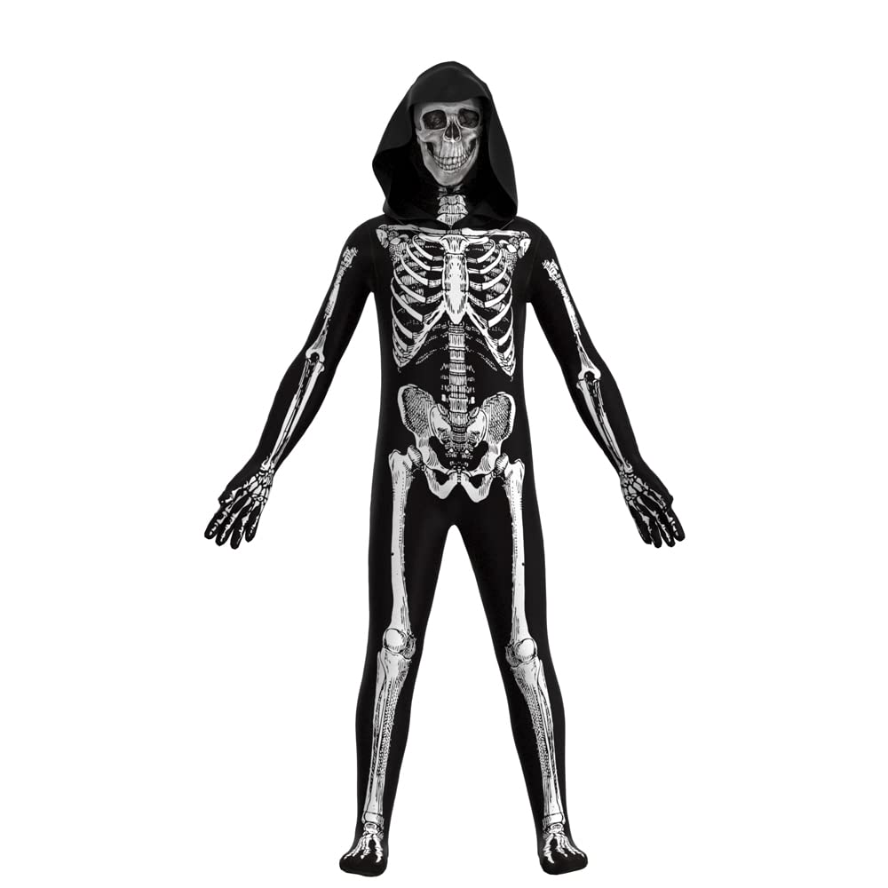 Iris Sprite Men's Halloween Skeleton Costume Men Adult 3D Skeleton Long Sleeve Jumpsuit with Hoodie (XL)
