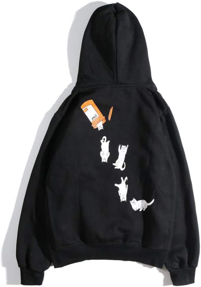 JHY Unisex Plain Pullover Hooded Sweatshirt,Black,M