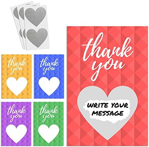Thank You Scratch Cards, includes Scratch-Off Stickers - 5 colors, Pack of 20