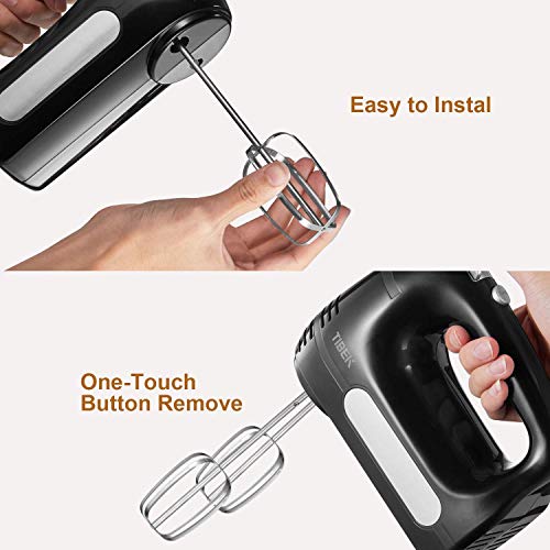 Hand Mixer Electric 6 Speed Mode, TIBEK Hand Held Mixer 300W with Turbo Button and 4 Stainless Steel Attachments (2 Beaters and 2 Dough Hooks), One Button Eject Design - Thumbnail 3