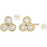 MYEARS Women Trio Earrings Gold Flower Stud Three-stone 14K Small Simple Hypoallergenic Everyday Jewelry
