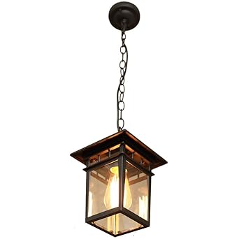 Retro Schwarz Pendelleuchte Außen/Innen Wasserdichter IP23 Aluminiumguss/Glas E27 Höhenverstellbar Hängeleuchte Pavillon Vill