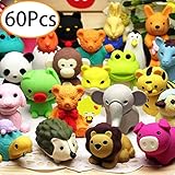 URSKYTOUS 60Pcs Animal Pencil Erasers Bulk Kids Japanese Come Apart Puzzle Eraser Toys for Party Favors, Classroom Prizes, Carnival Gifts and School Supplies(Random Designs)