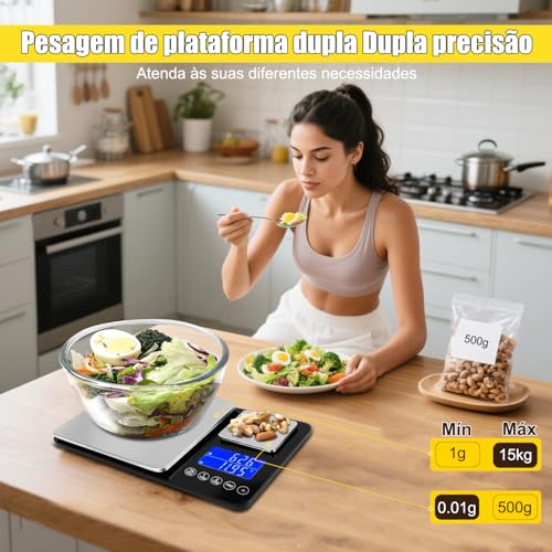 Balança de Cozinha, Balanca Digital de Cozinha Precisao com Leituras Claras, Balanca Comida com Bandeja Dupla, Balança de Cozinha Digital de Indução de Alta Sensibilidade