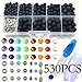 530pcs Lava Beads Stone Rock with Chakra Beads Round Black Lava Volcanic Stone Loose Beads Natural Stone Beads for Essential Oil Jewelry Making