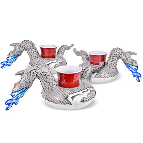 GoFloats Inflatable Ice Dragon Drink Holders (3 Pack) - Float Your Drinks in Style