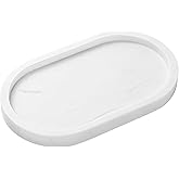 Oval Natural Marble Tray, Bathroom Vanity Organizer for Jewelry Watches Cosmetics Perfume Bottles, White Stone Tray 10x6 Inches