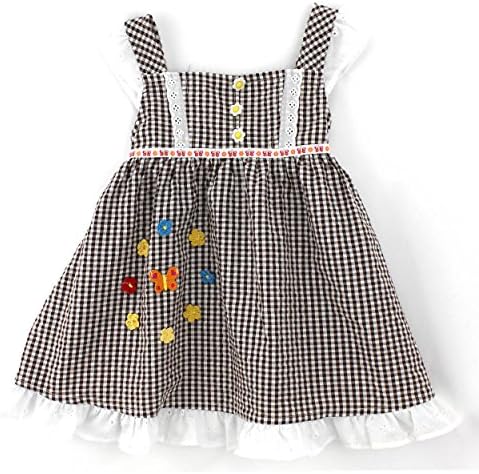 Forever Magic Toddler Girls Gingham Ruffle Dress (4T, Brown Flower)