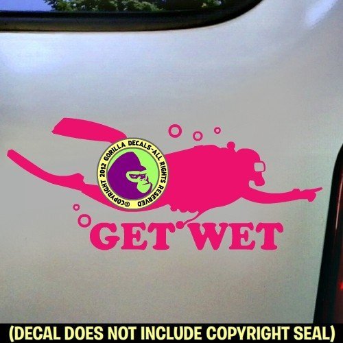 GET WET Scuba Diver Funny Diving Vinyl Decal Sticker D