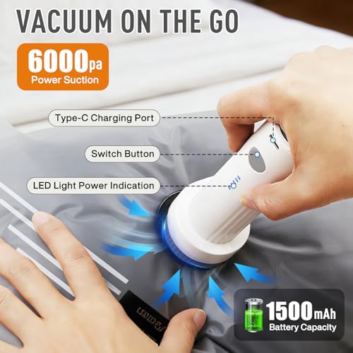 16 Pcs Vacuum Storage Bags,Travel Vacuum Storage Bag with Wireless Charging Pump,for Compressing and Organizing Luggage,Travel Bags,and Clothing, Saves Space,High Efficiency and Portability