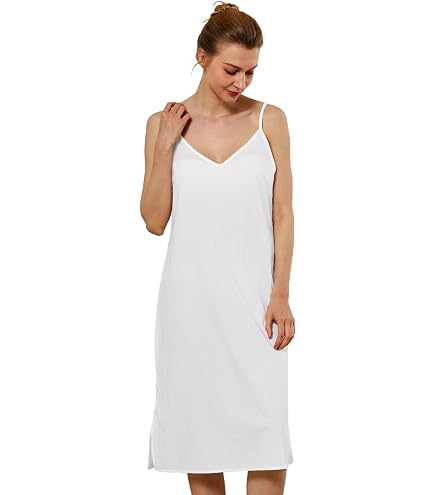 Velrose Women's Cotton Full Slips Soft for Under Dress Nightgown Loungewear fits Casual Dresses - Wide Strap Full Slip with Narrow Scalloped Lace Trim