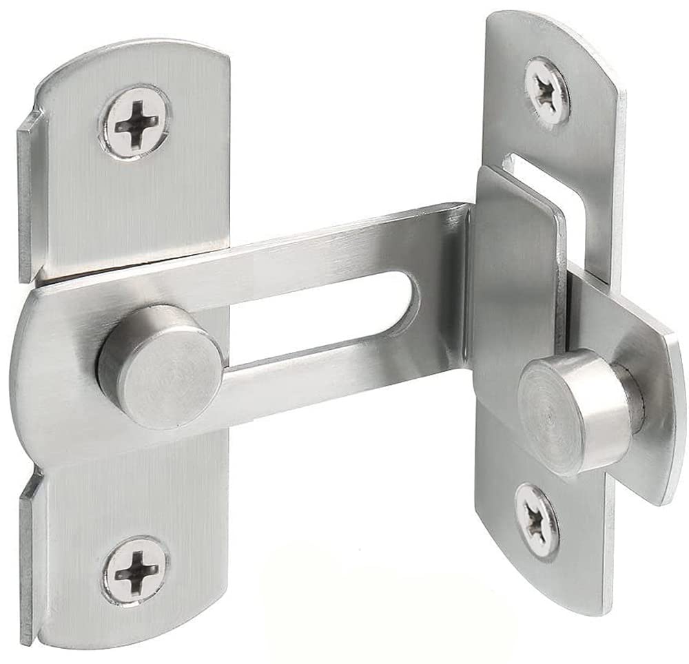 Litensh 90 Degree Right Angle Flip Sliding Stainless Steel Door Bolt Latch Lock for Gate Barn Window Wine Cabinet Bathroom Garage Garden Brushed Finished Silver