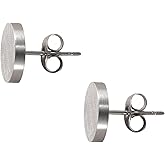 Titanium Steel 10 MM Flat Circle Stud Earring 1 Pair Brushed Earrings Hypoallergenic Studs Jewellery Round Disc Jewelry for Sensitive Ears Women Men Male Aretes De Hombre Mujer