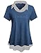 Miagooo Womens Short Sleeve Stripe Collared Patchwork Swing Office Blouse Shirts