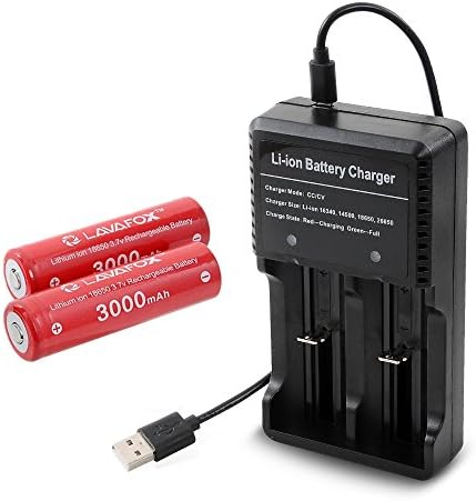 18650 Battery with Charger, LAVAFOX 18650 Rechargeable Batteries 3000mAh 3.7V Lithium-ion with Dual Channel Charger For Flashlight, Headlamps, High Drain Devices (2 Pack)