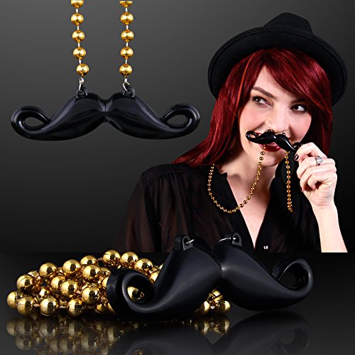 Hipster Mustache on Mardi Gras Bead Necklace (Set of 12)