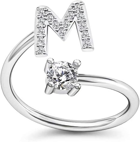 Amazon Co Jp Ricisung Majusculeアルファベットリング 英語のアルファベットリング 女性用ジュエリー 女の子 女性用ギフト 女の子 アルファベットダイヤモンドリング 1個スライバー オープンアジャスタブルリング 女性の指輪 Letter M Diy 工具 ガーデン