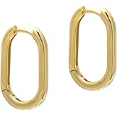 1 Inch Chunky Oval Hoop Huggie Earrings Sterling Silver Earrings for Women