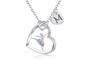 BAOWING Ballerina Necklaces Gifts for Girls Ballet Dancer Necklaces for Teens Little Girls Heart Initial Rainbow Dance Necklace Jewelry Gifts for Girls Women