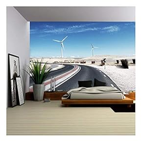 Scenic Winding Road with Wind Turbines - Removable Wall Mural | Self-Adhesive Large Wallpaper - 66x96 inches