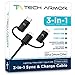 Tech Armor 3-in-1 (Type C/Lightning/Micro) USB Charging Cable - Sync/Charge Apple and Android - 3 Foot Black - mFi Certified