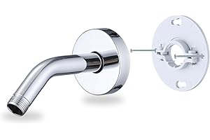 RAINREVIVE 6 Inch Shower Arm with Flange and Stabilizer Bracket, Wall Mounted Shower Pipe Arm 304 Stainless Steel For Fixed Shower Head & Handheld Showerhead, Chrome