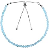 ZEMBIENCE Gemstones Bolo Bracelet, Micro-Faceted Beads, Energy Stone, Healing Crystals, Silver Plated, Adjustable Slider, Minimalist, Women Jewelry, Valentine Gift