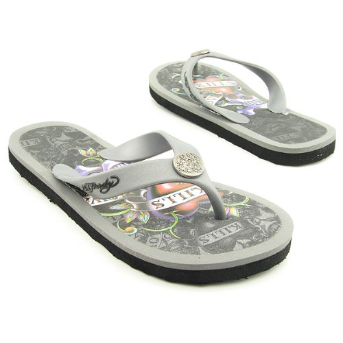 ED HARDY 19SBC205W Flip Flop Womens SZ 5 Gray Sandals Thongs Open-Toe Shoes