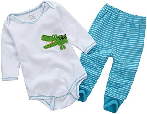 Yanzi6 Unisex-baby Newborn Pure Cotton Long-sleeve Bodysuit and Pant Set (12-18  Months, Green-Crocodile)