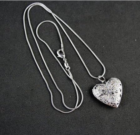 iCherry(TM) 1 Piece Hollow Heart Locket Pendant Silver Plated Necklace Chain Length 24inch+1 Pair Nose Hook Free