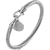 MORE FUN Stainless Steel Charm Pendant Twisted Cable Bangle Bracelet