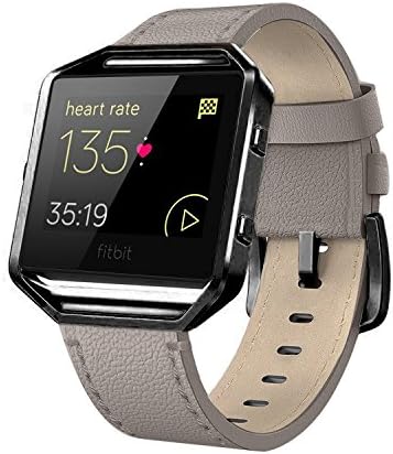 Andyou for Fitbit Blaze Bands Leather with Frame Small Large (5"-8.2"), Genuine Leather Replacement Band with Silver/Rose Gold/Black Metal Frame for Fitbit Blaze Women Men, Black, Brown, White, Gray.