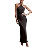 Muzly Women's Satin Bodycon Maxi Dress Elegant Formal Spaghetti Strap Backless Cocktail Dresses Wedding Guest