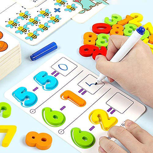 PinShang Kids Baby Wooden Blocks Math Cards Educational Toy for Counting
