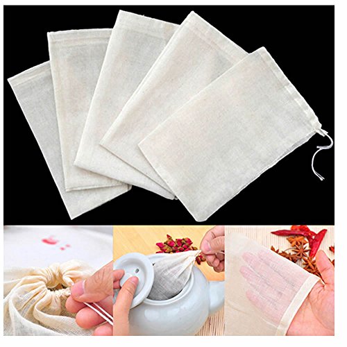 ISKYBOB 24 Pack Mini Reusable Tea Filter Bags Soup Bag,Empty Cotton Drawstring Tea Infuser for Loose Leaf Tea (2.36 x 3.15'')