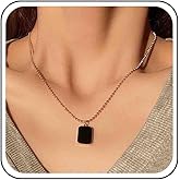 Erimberate Bohemian Black Onyx Pendant Necklace Square Blackstone Necklaces Choker Black Onyx Necklaces Gold Geometric Square Necklace Chain Jewelry for Women
