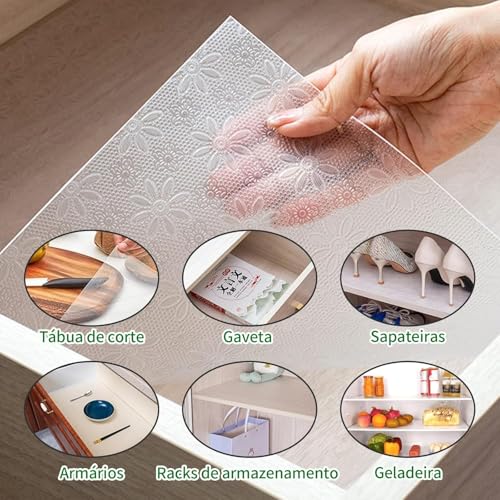 Kit 4 Forro de Gavetas Antiderrapante PEVA, Impermeável, Transparente, 45x150cm, para Cozinha, Armário, Geladeira e Prateleiras