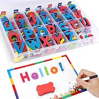 Xin store Magnetic Letters with Magnetic Writing Board and Storage Box - 208 Pieces Uppercase Lowercase Foam Fridge Alphabet Magnets for Kids Preschool Spelling and Learning Toy Game