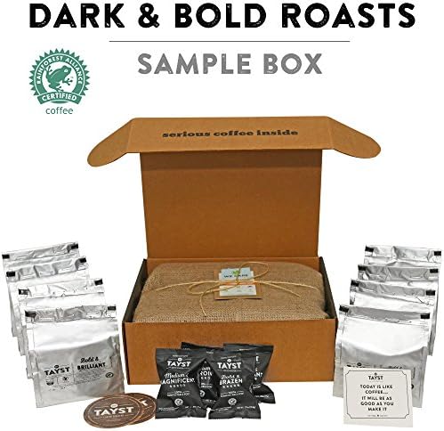 Tayst Coffee Pods, Bold Sampler Box Dark Roast, K Cups Compatible with Keurig Coffee Maker, Sustainable Single Serve, Pack of 100