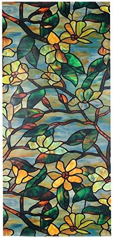 Shinena 3D Magnolia Stained Glass Window Panels Static Cling Film Home Decoration Sticker for Glass