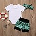 Baby Girls Short Sleeve Bodysuit + Mermaid Shorts + Headband 3PCs Clothes Set (Green, 80(3-6M))