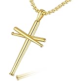 XIEXIELA Baseball Cross Pendant Necklace.Baseball Bats Athletes Stainless Steel Crucifix Pendant Chain Necklaces 22" Rope Chain for Teen Boys Men Women Girls