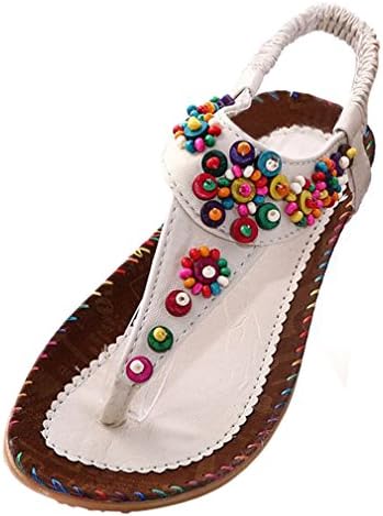 Flat Sandals Ankle T-Strap Trend Sandals Bohemia Flat Heel Beaded Female Shoes